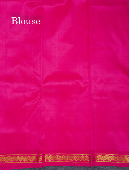 Beautiful Magenta Pink Pure Kanjivaram Silk Saree With Contrast Pink Small Border