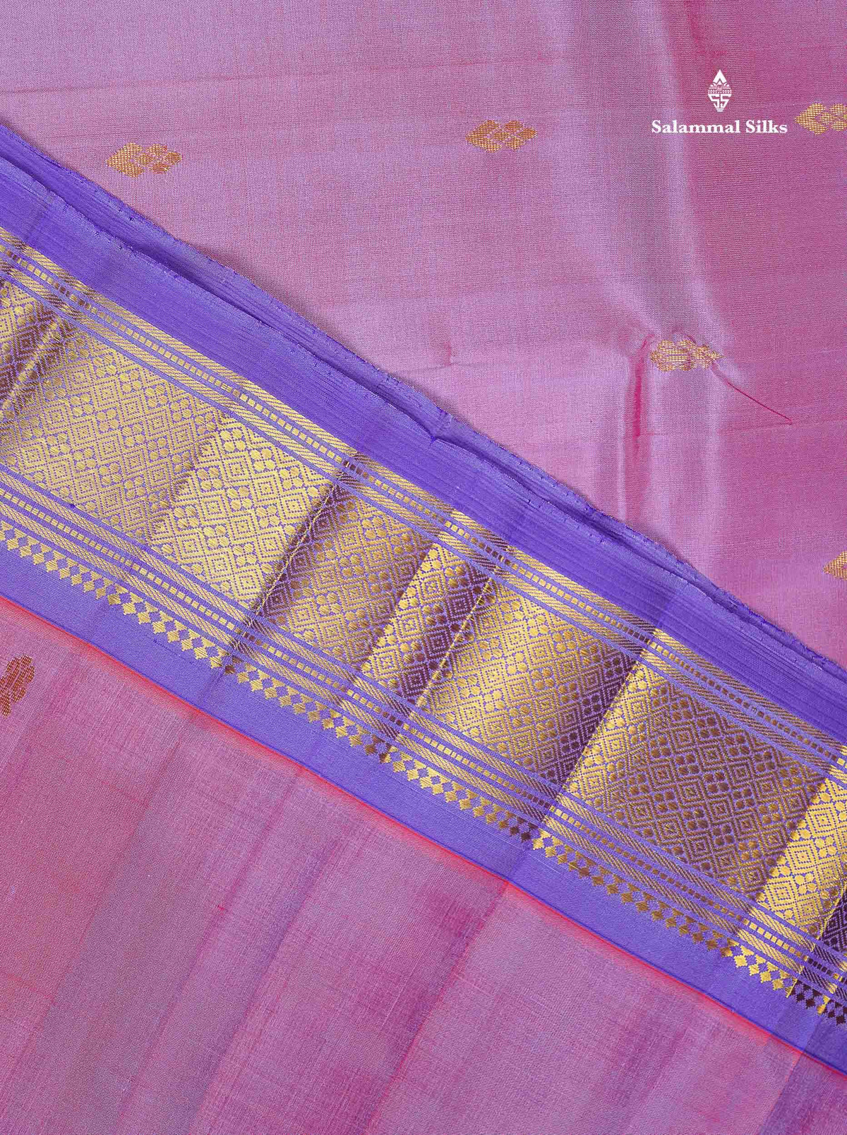 One Side Border Pure Silk Saree - Lavender Pink Colour Body Zari Butta With Violet Border