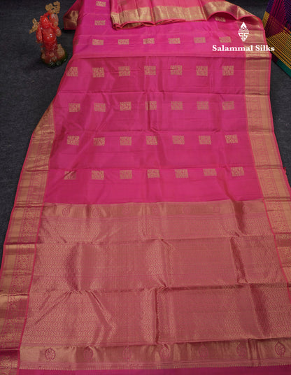 Beautiful Dual Tone Pink Pure Kanjivaram Silk Saree With Traditional Border