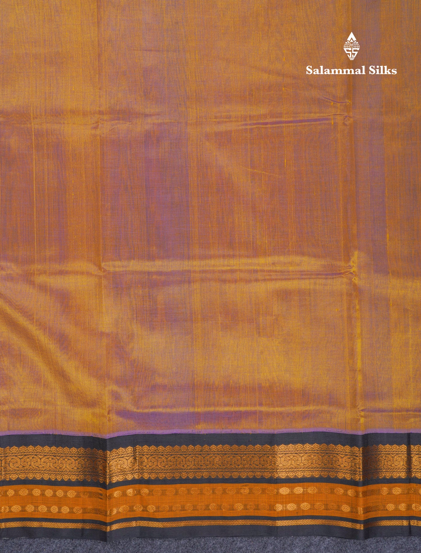 Dual Tone Sandal & Violet Pure Silk Cotton Saree With Contrast Black Traditional Border