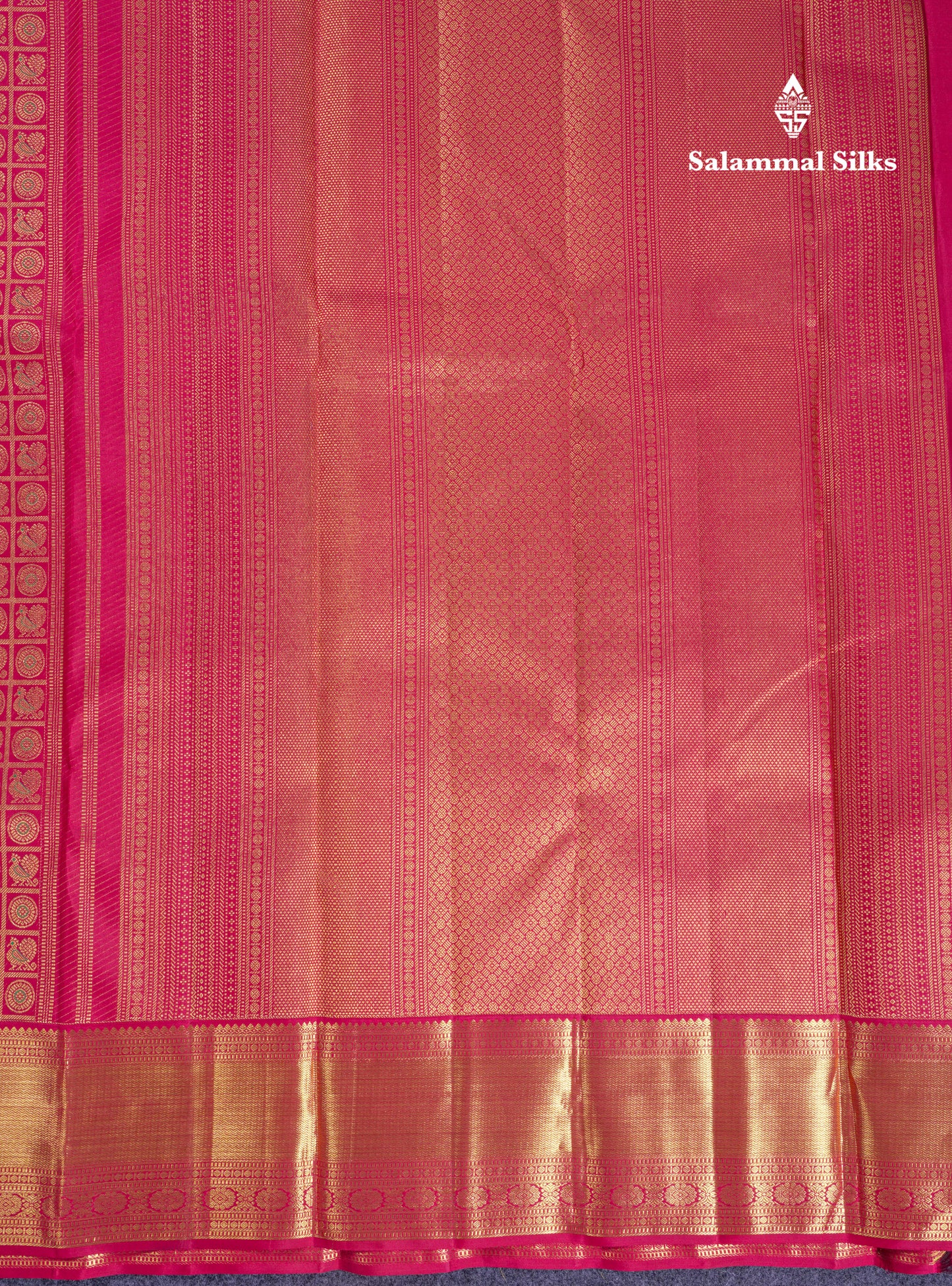 Beautiful Pinkish Maroon Mayil & Chakaram Checks Bridal Pure Kanjivaram Silk Saree With Traditional Border