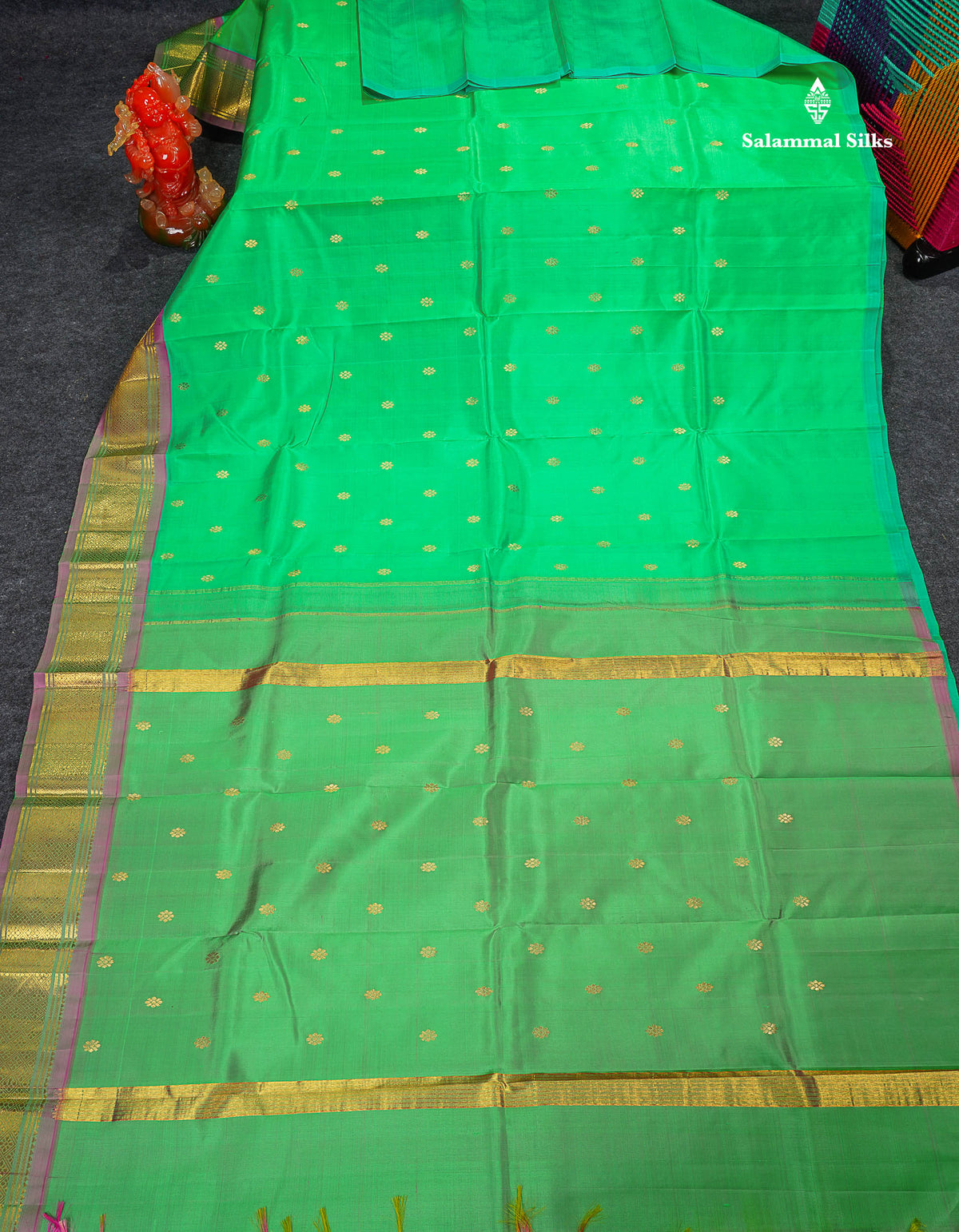 One Side Border Pure Silk Saree - Rexona Green Colour Body Zari Butta With Traditional Border 