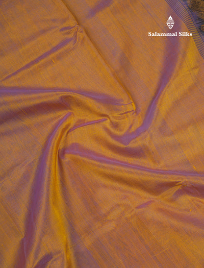 Dual Tone Sandal & Violet Pure Silk Cotton Saree With Contrast Black Traditional Border