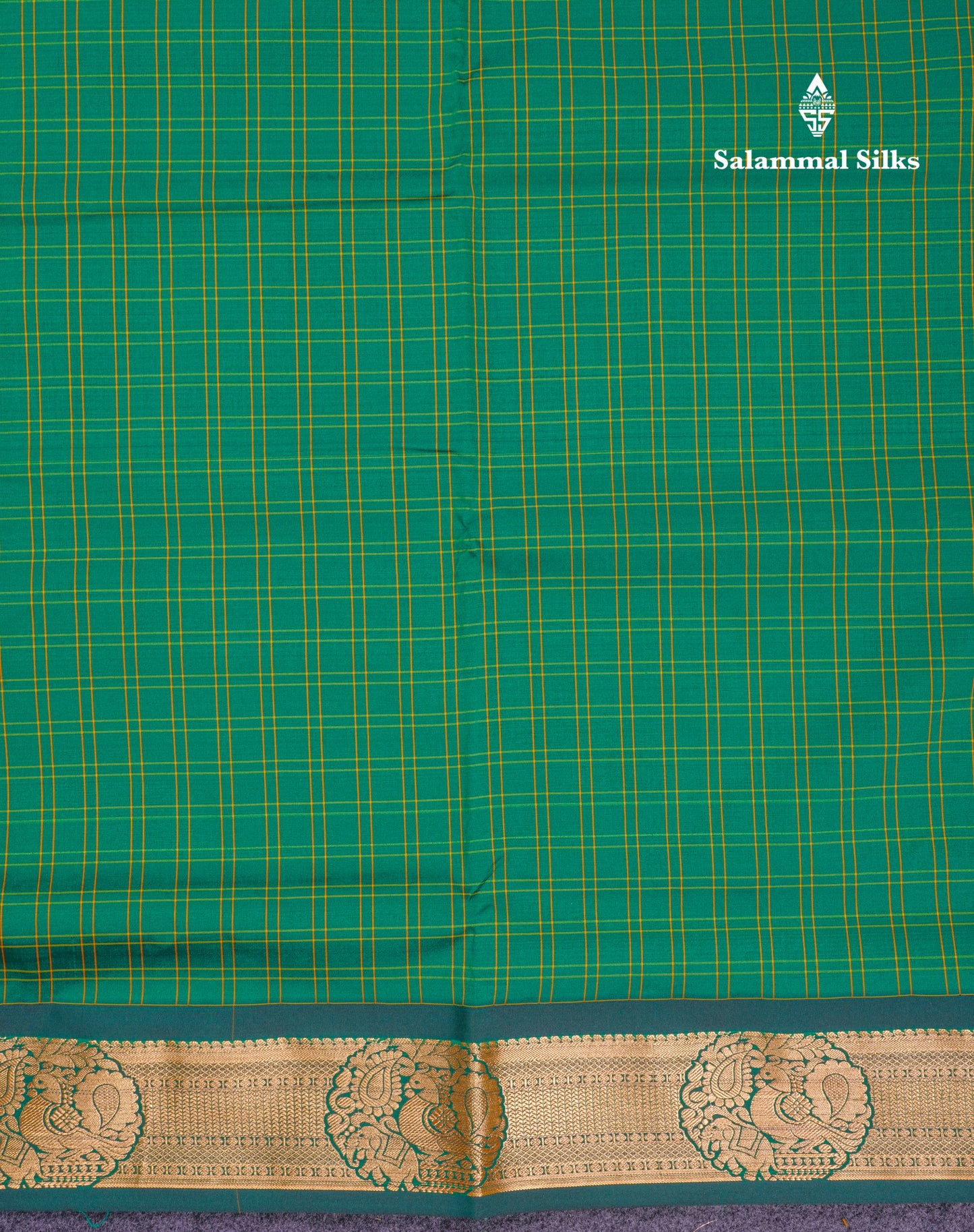 9 Yards Semi Silk Saree Peacock Green with Bottle Green Border