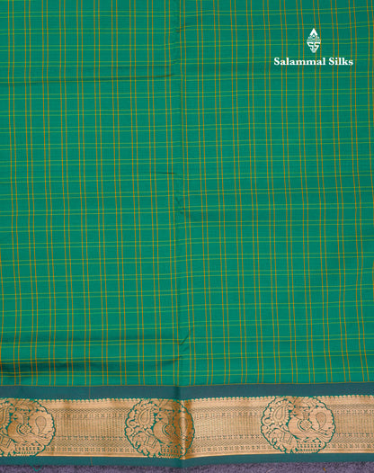 9 Yards Semi Silk Saree Peacock Green with Bottle Green Border