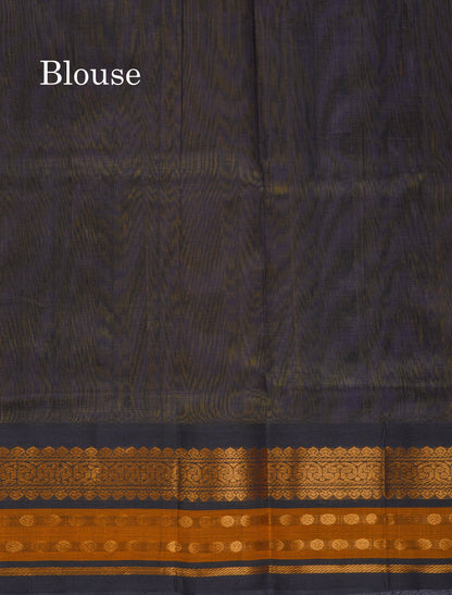 Dual Tone Sandal & Violet Pure Silk Cotton Saree With Contrast Black Traditional Border