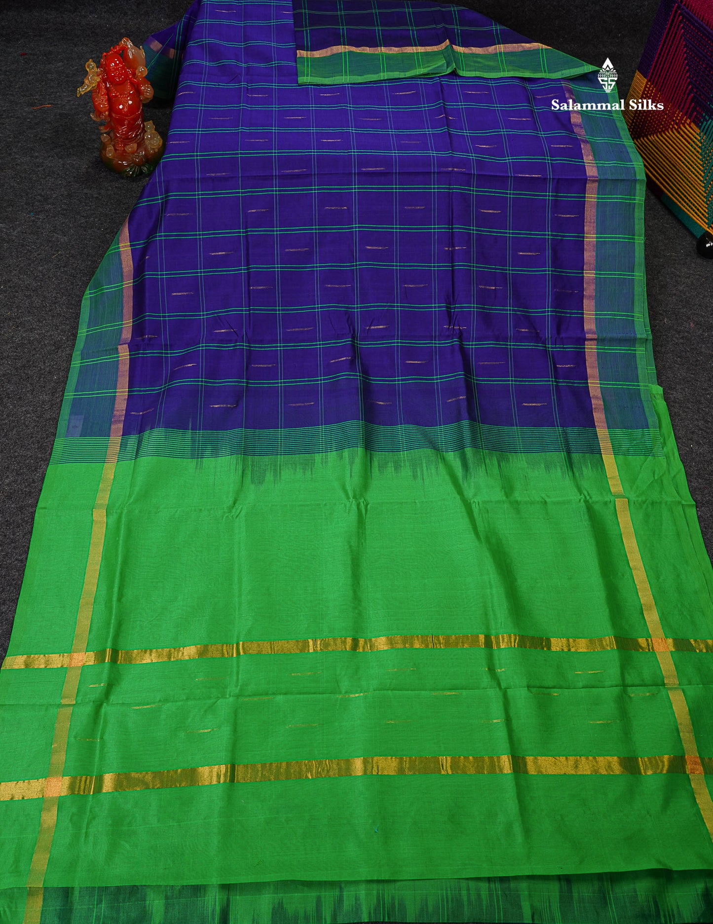 Full View Of Navy Blue Semi Silk Cotton Saree