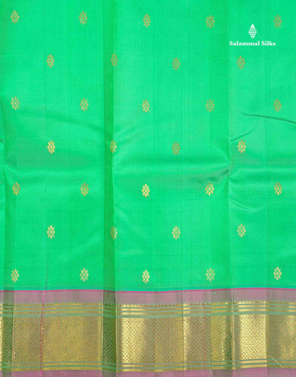 One Side Border Pure Silk Saree - Rexona Green Colour Body Zari Butta With Traditional Border