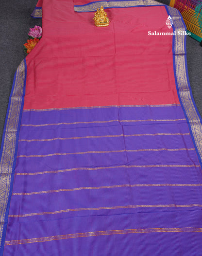 9.5 Yards Semi Silk Saree Pink Tiny Checks with Contrast Blue Border