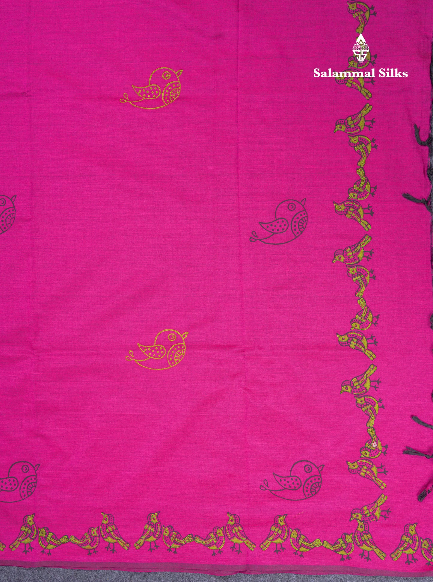 Magenta Pink South Cotton Printed Saree With Contrast Cream Green Blouse