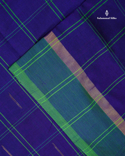 Semi Silk Cotton Saree - Navy Blue Colour Body Checks With Malli Moggu Butta