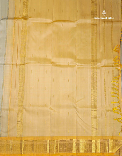 One Side Border Pure Silk Saree - Half White Colour Body Zari Butta With Turmeric Yellow Border