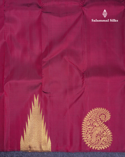 Beautiful Dark Maroon Pure Kanjivaram Silk Saree With 8 Kol Temple Border
