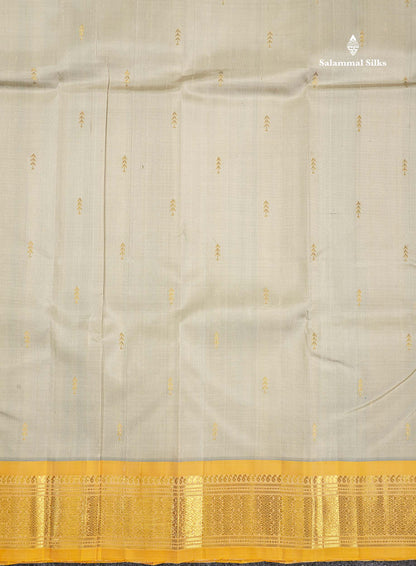 One Side Border Pure Silk Saree - Half White Colour Body Zari Butta With Turmeric Yellow Border