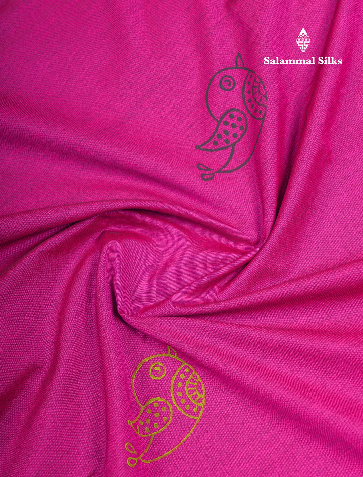 Magenta Pink South Cotton Printed Saree With Contrast Cream Green Blouse