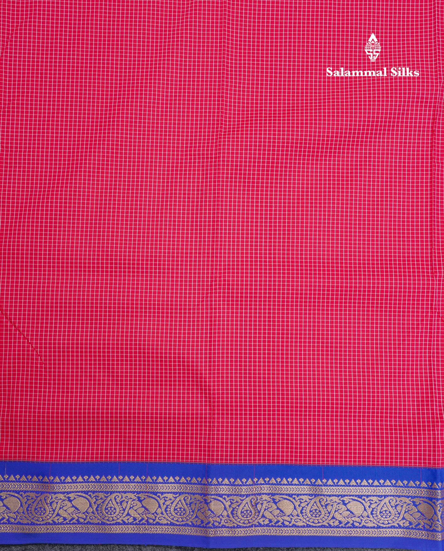9.5 Yards Semi Silk Saree Pink Tiny Checks with Contrast Blue Border