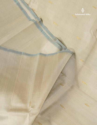 One Side Border Pure Silk Saree - Half White Colour Body Zari Butta With Turmeric Yellow Border