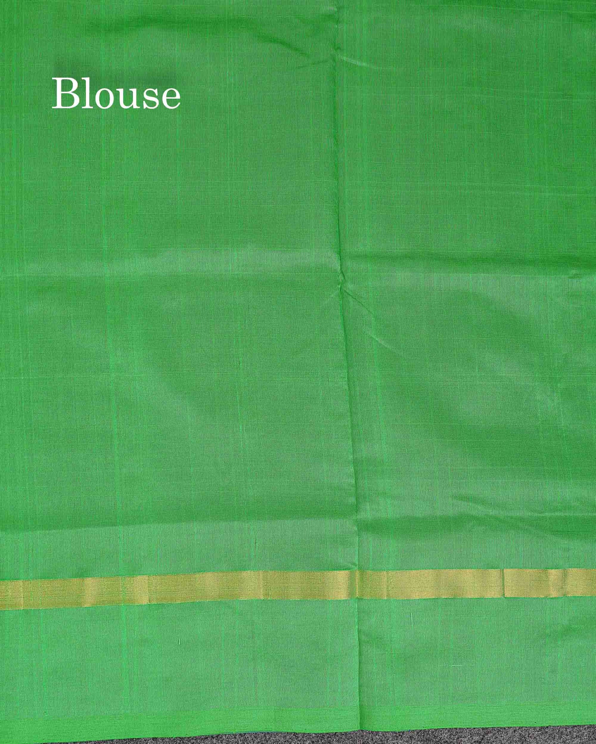 Contrast Saffire Green Blouse Of Navy Blue Semi Silk Cotton Saree