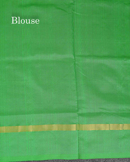 Contrast Saffire Green Blouse Of Navy Blue Semi Silk Cotton Saree