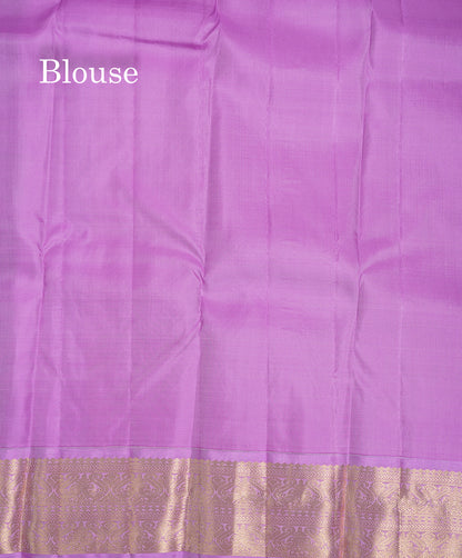 Beautiful Saffire Green Pure Kanjivaram Silk Saree With Contrast Lavender Traditional Border