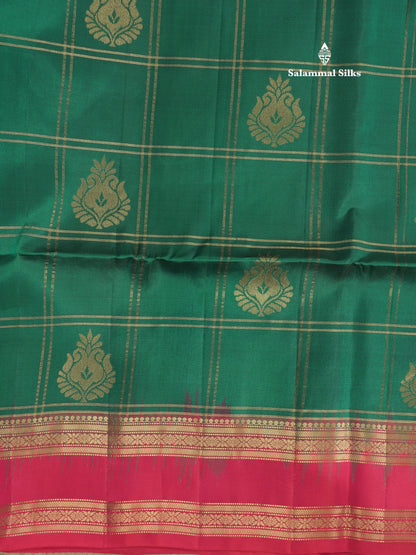 Beautiful Blue Pure Kanjivaram Soft Silk Saree With Contrast Red Traditional Border