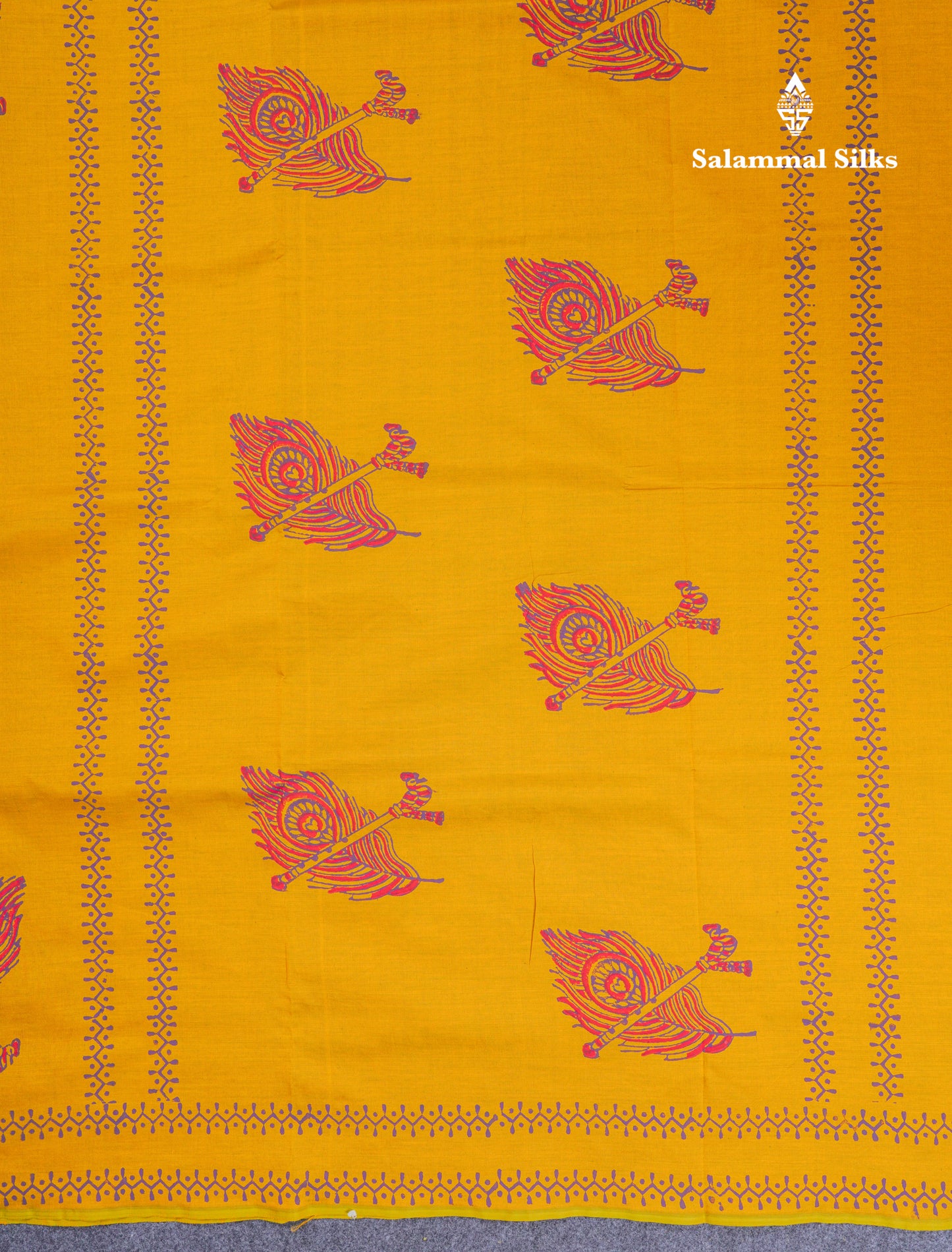Mustard Yellow South Cotton Printed Saree With Contrast Dark Purple Blouse