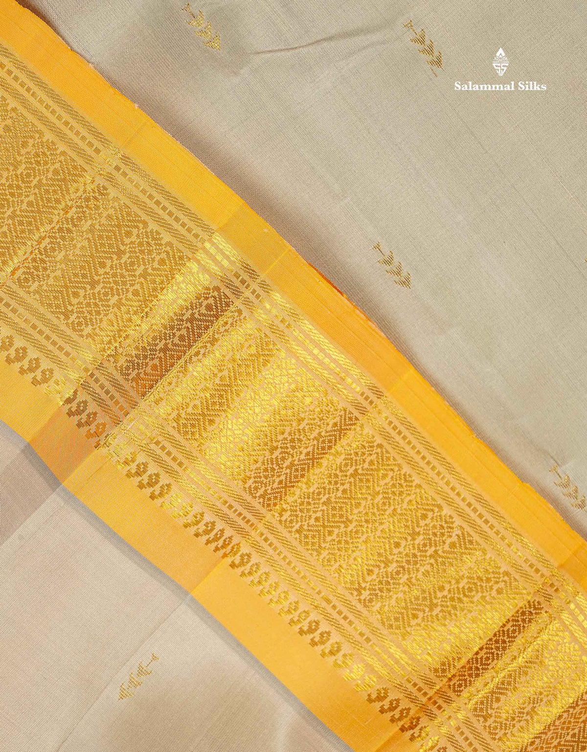 One Side Border Pure Silk Saree - Half White Colour Body Zari Butta With Turmeric Yellow Border