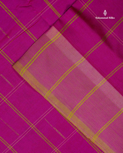 Semi Silk Cotton Saree - Magenta Colour Body Checks With Malli Moggu Butta
