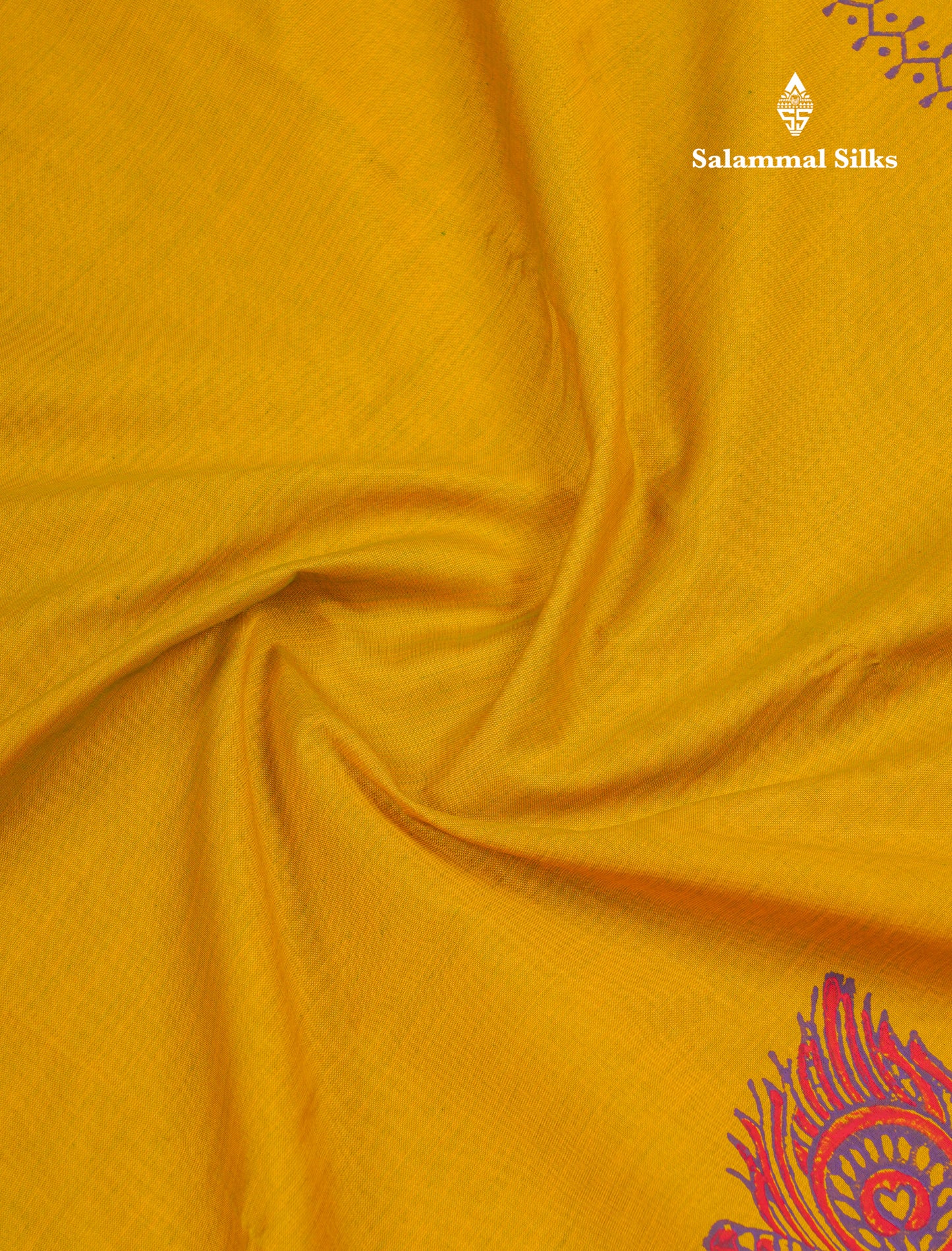 Mustard Yellow South Cotton Printed Saree With Contrast Dark Purple Blouse