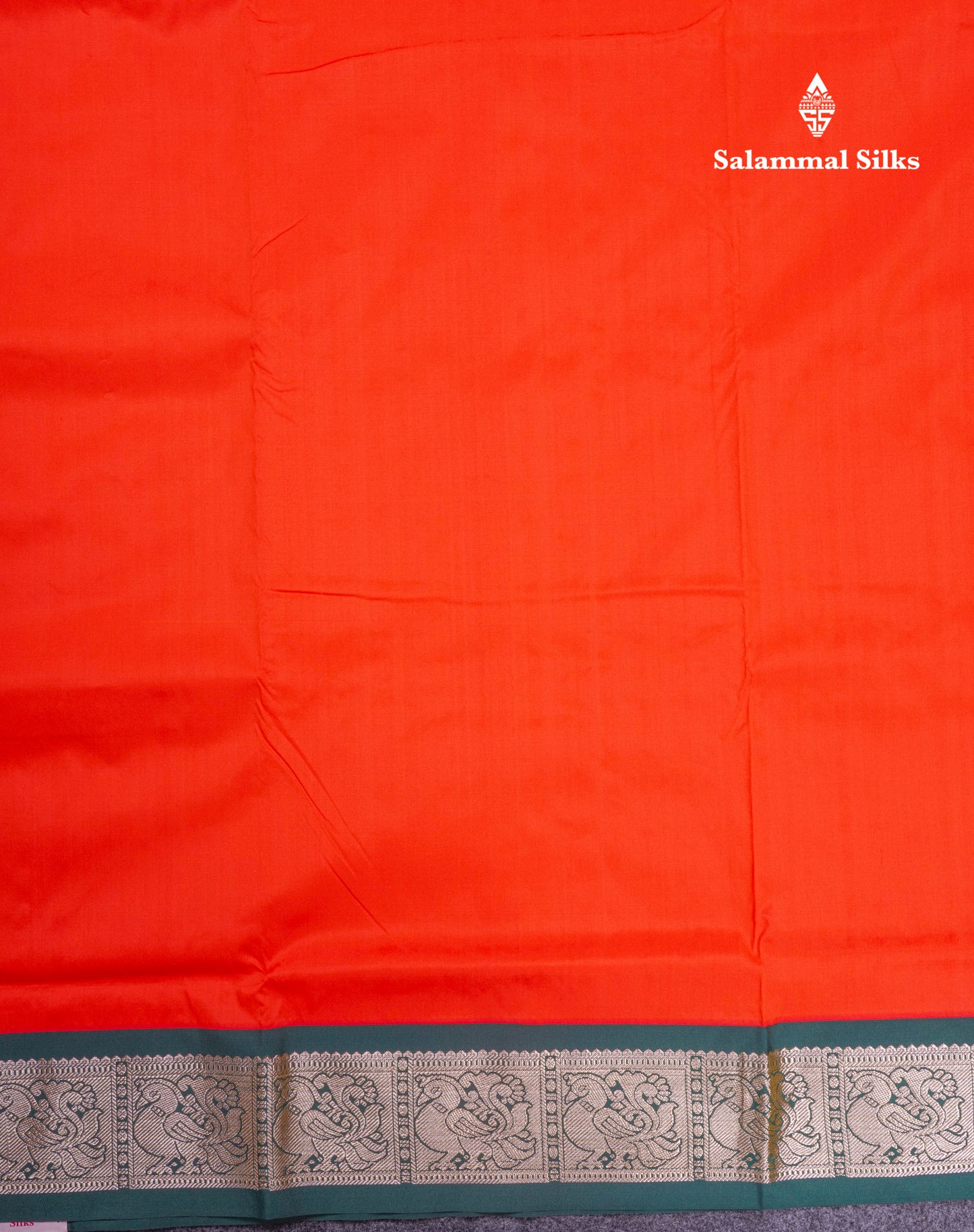 9 Yards Semi Silk Saree Reddish Orange with Contrast Bottle Green Border
