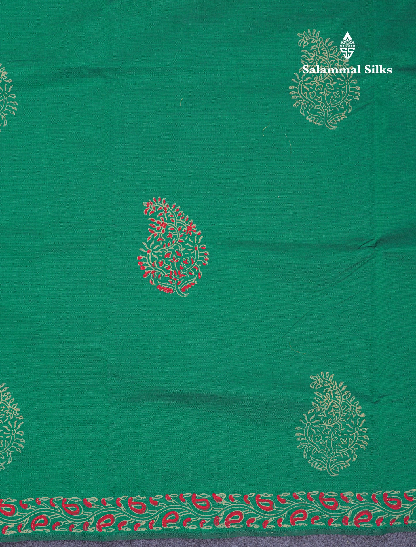 Saffire Green South Cotton Printed Saree With Contrast Cream Sandal Blouse