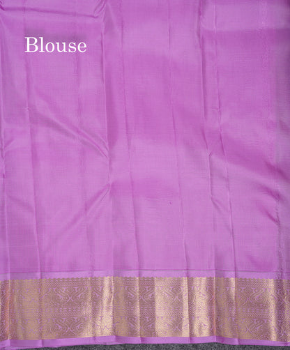 Beautiful Saffire Green Pure Kanjivaram Silk Saree With Contrast Lavender Traditional Border