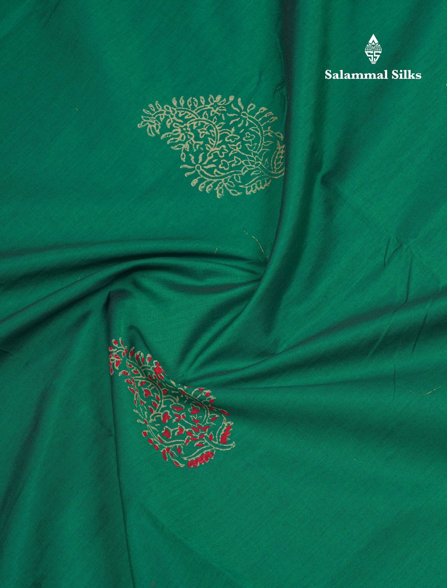 Saffire Green South Cotton Printed Saree With Contrast Cream Sandal Blouse