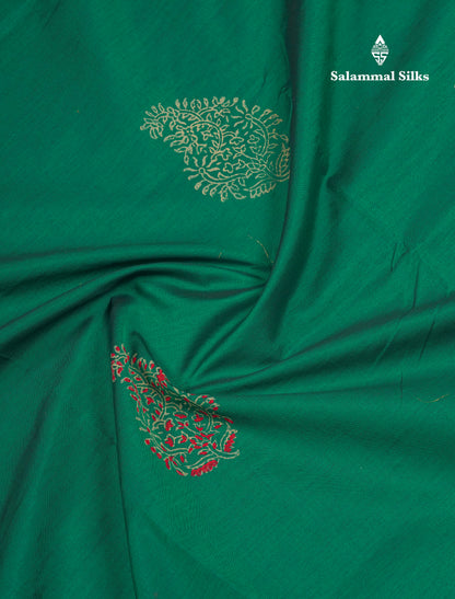 Saffire Green South Cotton Printed Saree With Contrast Cream Sandal Blouse