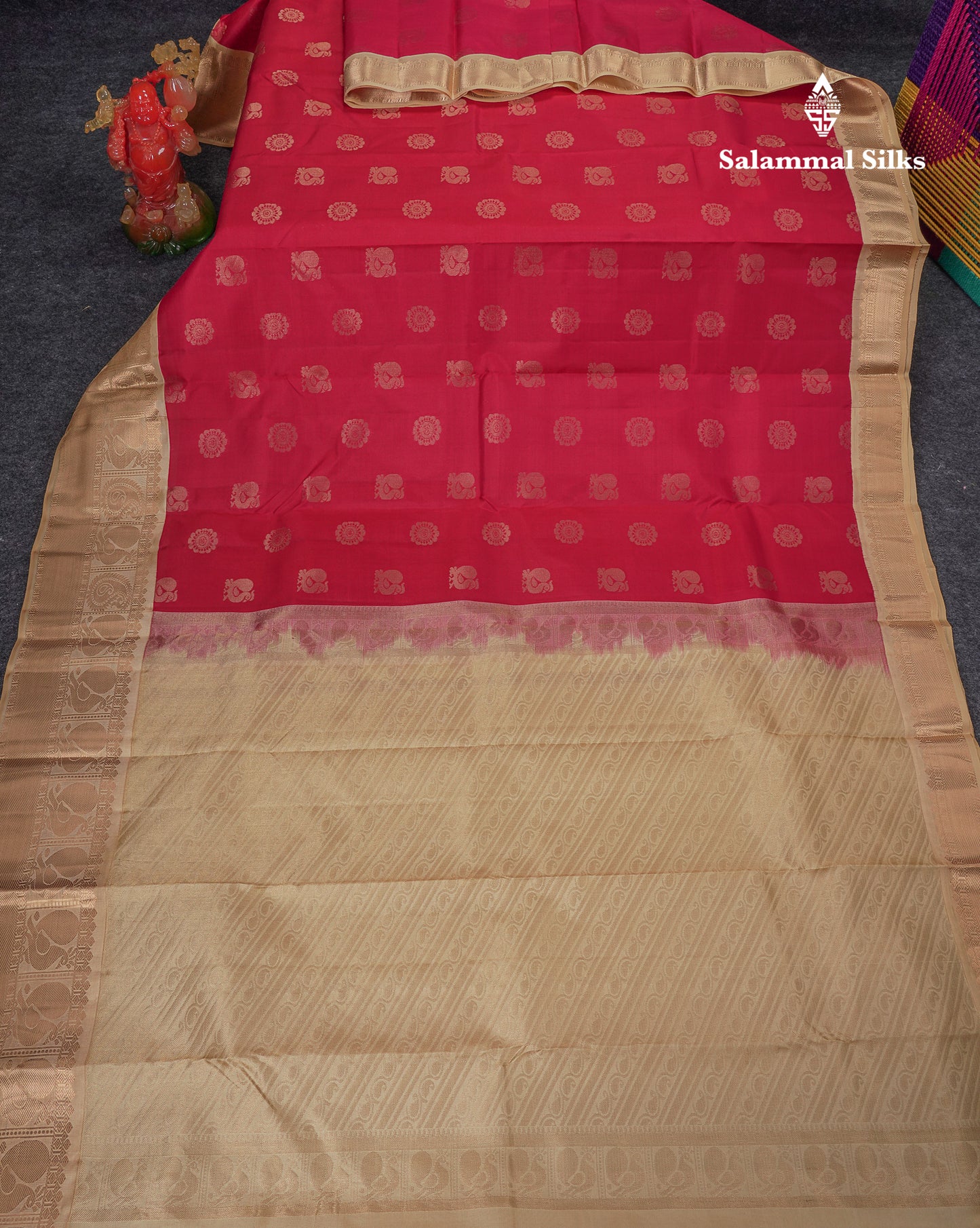 Beautiful Dual Tone Redish Pink Pure Kanjivaram Silk Saree With Contrast Sandal Traditional Evening Morning Border