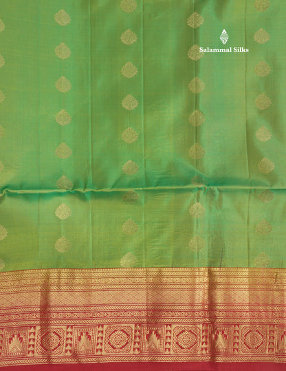 Beautiful Green Pure Kanjivaram Soft Silk Saree With Contrast Maroon Traditional Border