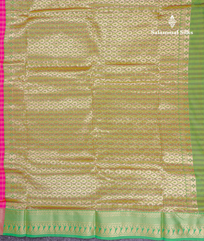 9 Yards Semi Silk Saree Pink & Light Pink with Light Green Border