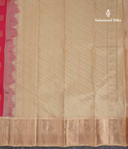 Beautiful Dual Tone Redish Pink Pure Kanjivaram Silk Saree With Contrast Sandal Traditional Evening Morning Border