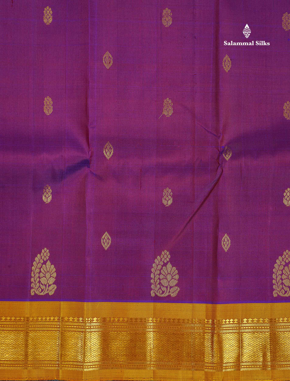 One Side Border Pure Silk Saree -Magenta Colour Body Zari Butta With Olive Mustard Yellow Border
