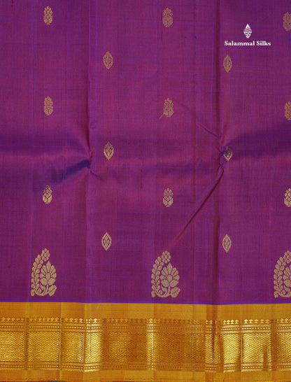 One Side Border Pure Silk Saree -Magenta Colour Body Zari Butta With Olive Mustard Yellow Border