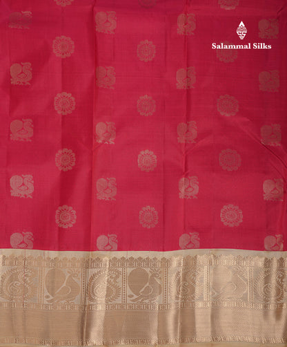 Beautiful Dual Tone Redish Pink Pure Kanjivaram Silk Saree With Contrast Sandal Traditional Evening Morning Border