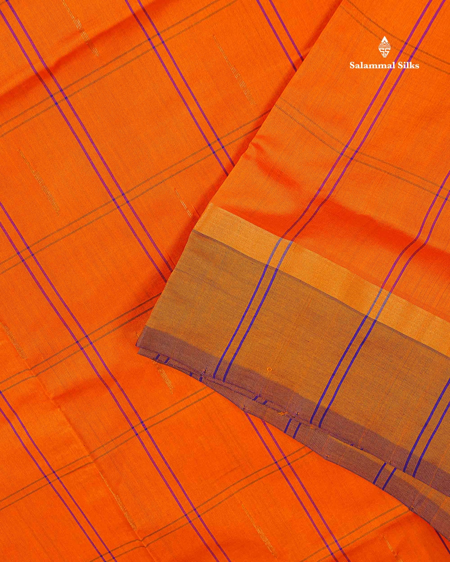 Semi Silk Cotton Saree - Orange Colour Body Checks With Malli Moggu Butta