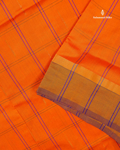 Semi Silk Cotton Saree - Orange Colour Body Checks With Malli Moggu Butta