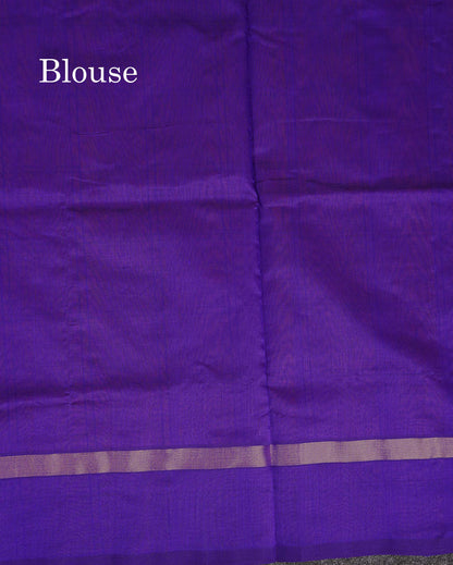 Contrast Royal Purple Blouse Of Orange Semi Silk Cotton Saree 