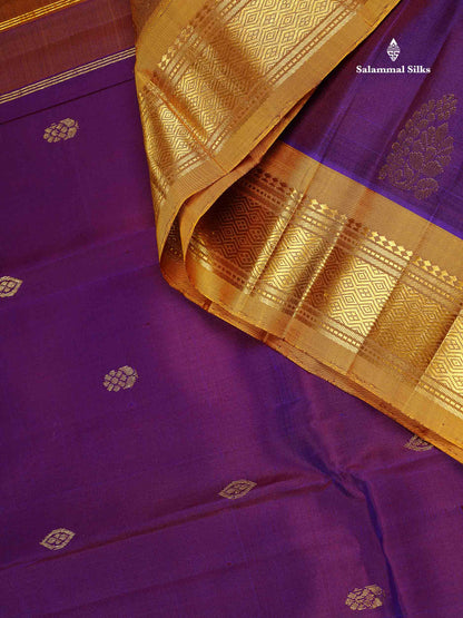 One Side Border Pure Silk Saree -Magenta Colour Body Zari Butta With Olive Mustard Yellow Border