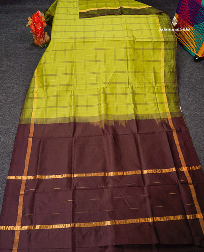 Full View Of Olive Green Semi Silk Cotton Saree 