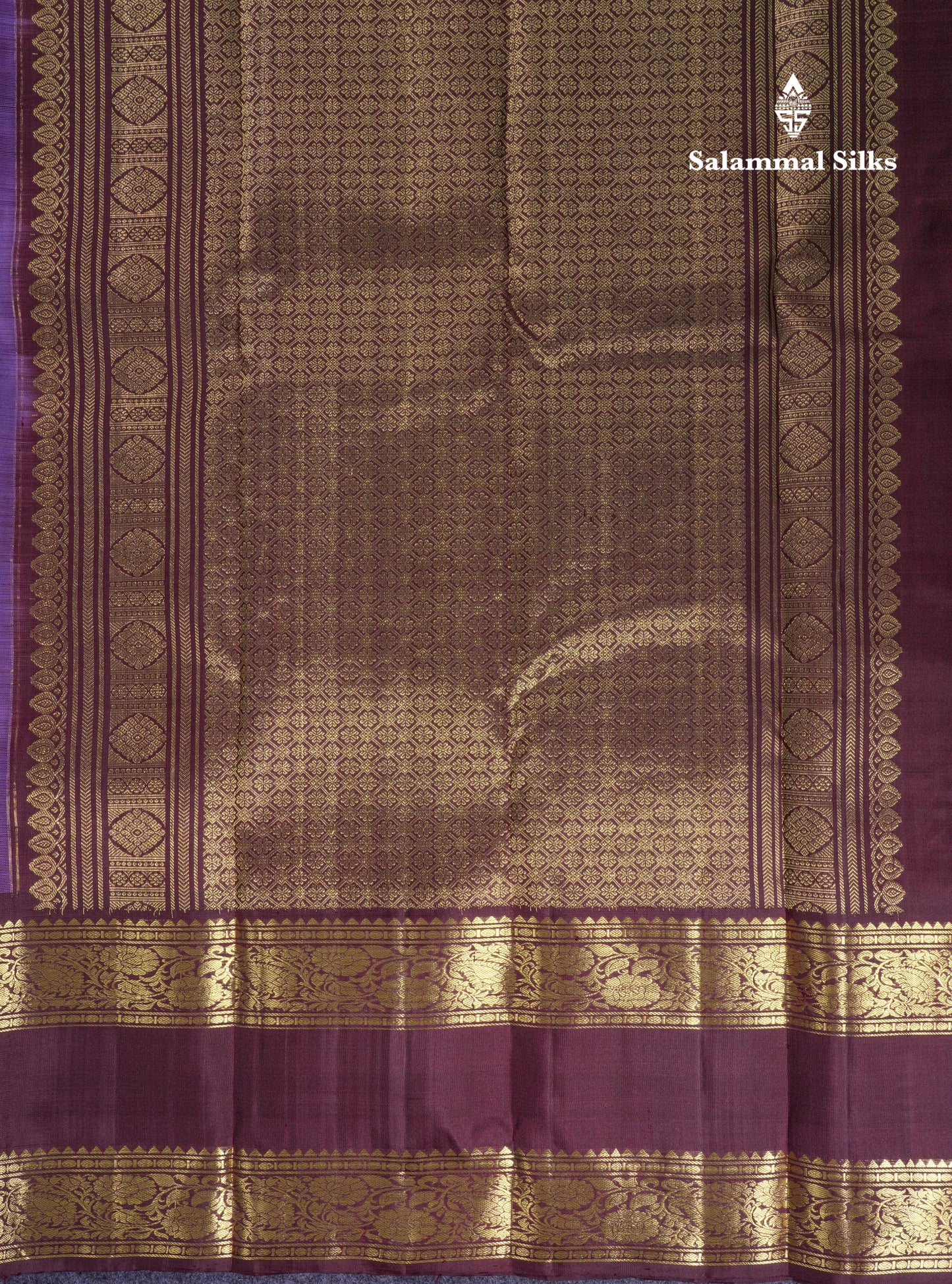 Beautiful Lavender Pure Kanjivaram Silk Saree With Contrast Dark Brown Traditional Gap & Evening Morning Border