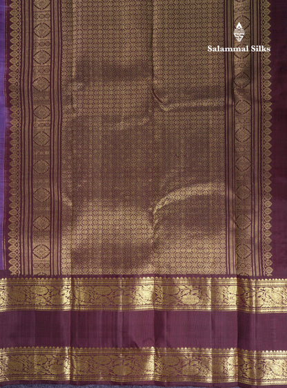 Beautiful Lavender Pure Kanjivaram Silk Saree With Contrast Dark Brown Traditional Gap & Evening Morning Border