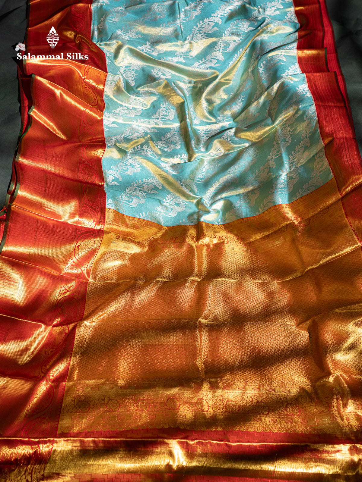 Beautiful Rexona Green Tissue Pure Kanjivaram Silk Saree With Contrast Red Border