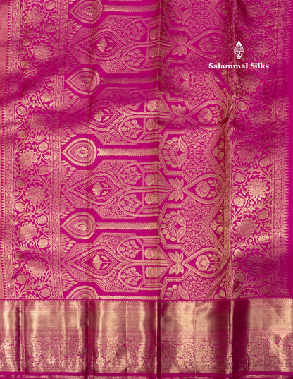 Yellow Colour Pure Kanjivaram Fancy Silk Saree with Pink Long Size Border